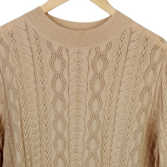 Demylee x J. Crew Limited Edition Pointelle Puff Sleeve Wool Sweater Camel MED - Picture 4 of 14